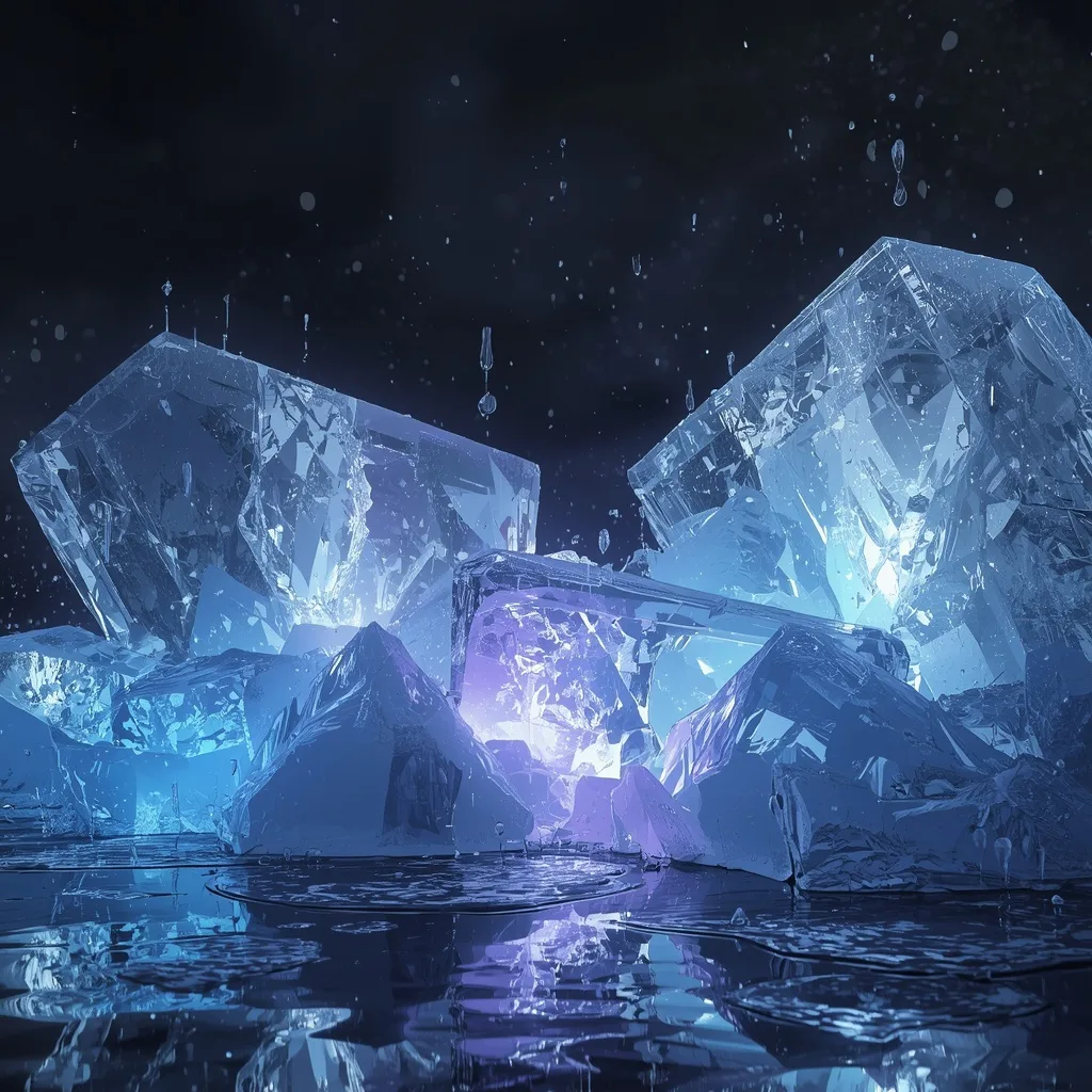 Abstract Digital Painting of Melting Ice and Glowing Crystals – AI prompt example