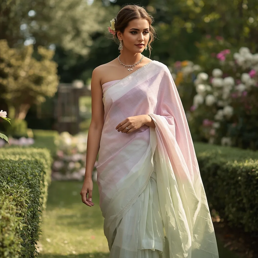 Breezy Cotton Saree in Pastel Shades for a Serene Garden Party – AI prompt example