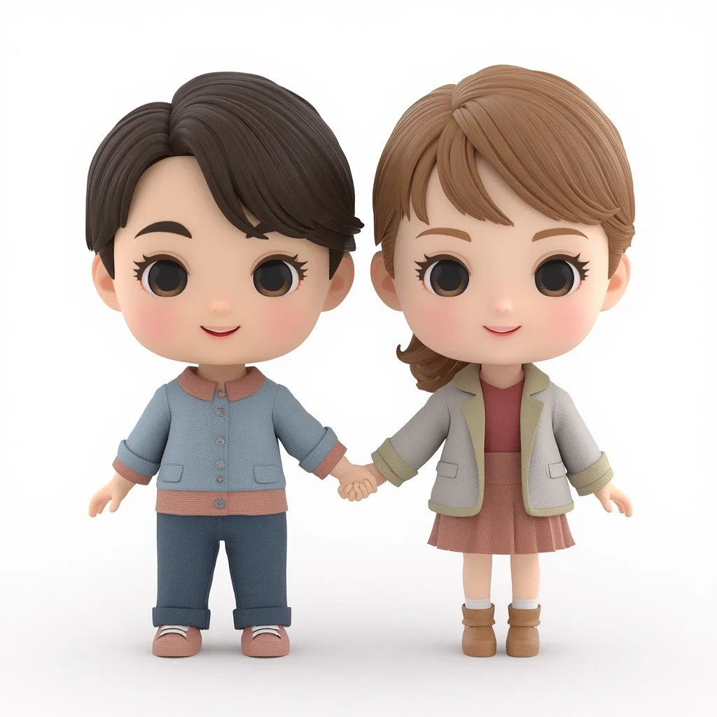 Cute Chibi Style Dolls Holding Hands on Transparent Background – AI prompt example