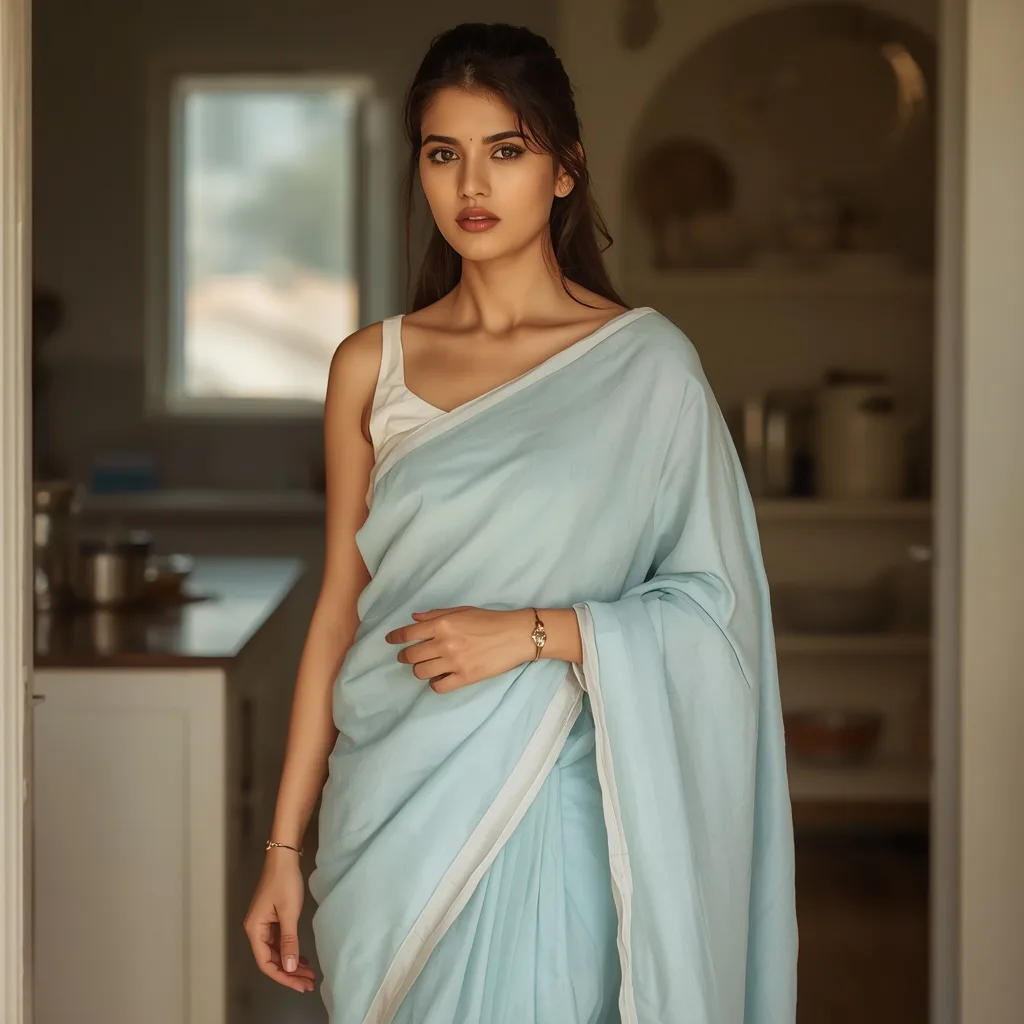 Everyday Cotton Saree with Minimalist Design for Home Wear – AI prompt example