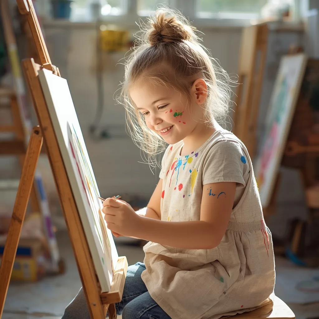 Little Artist: A Cute Girl's Creative Painting Fun – AI prompt example
