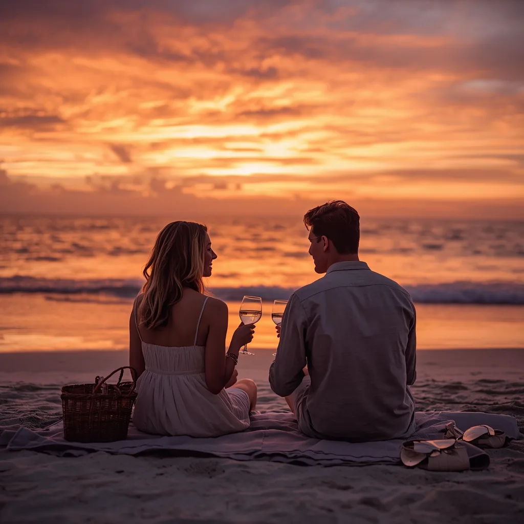 Sunset Beach Picnic: Romantic Serenity by the Ocean – AI prompt example