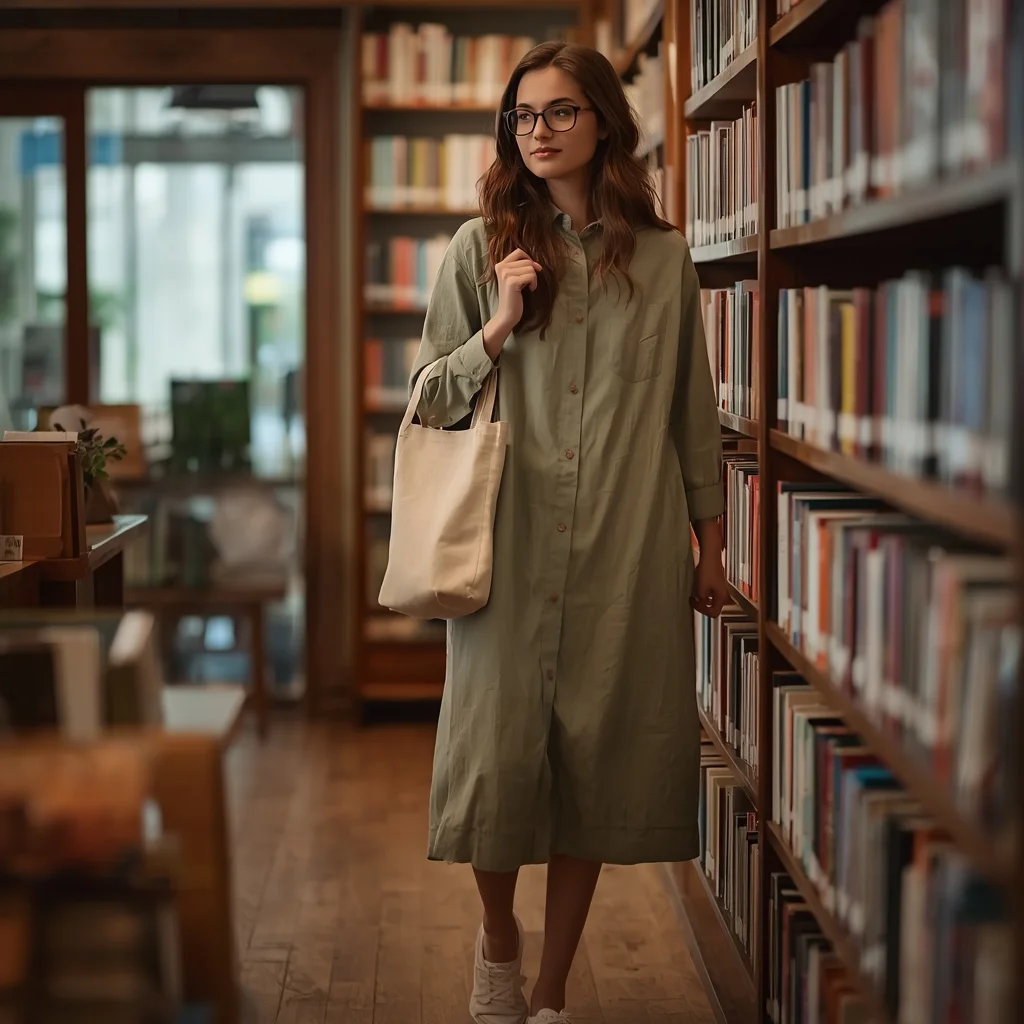 Casual Shirt Dress for a Relaxed Bookstore Visit | Trending prompts for Instagram for girl